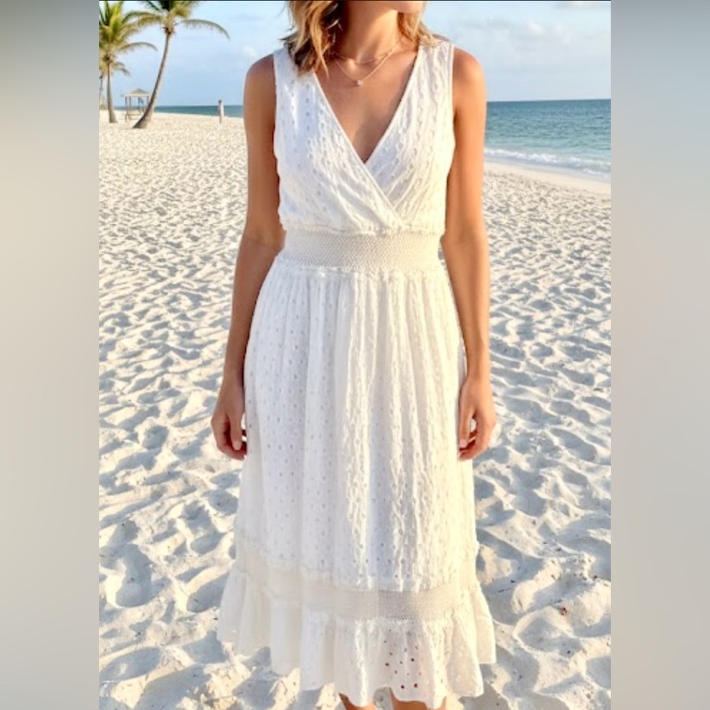 Anthropology Leifnotes‎ Chic Off White Sleeveless Eyelet Maxi Dress-Size 12